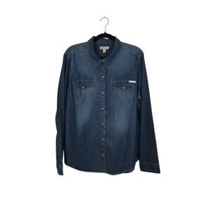 Calvin Klein Jeans Women's Denim Shirt Size XL Blue Snap Front Western Rodeo